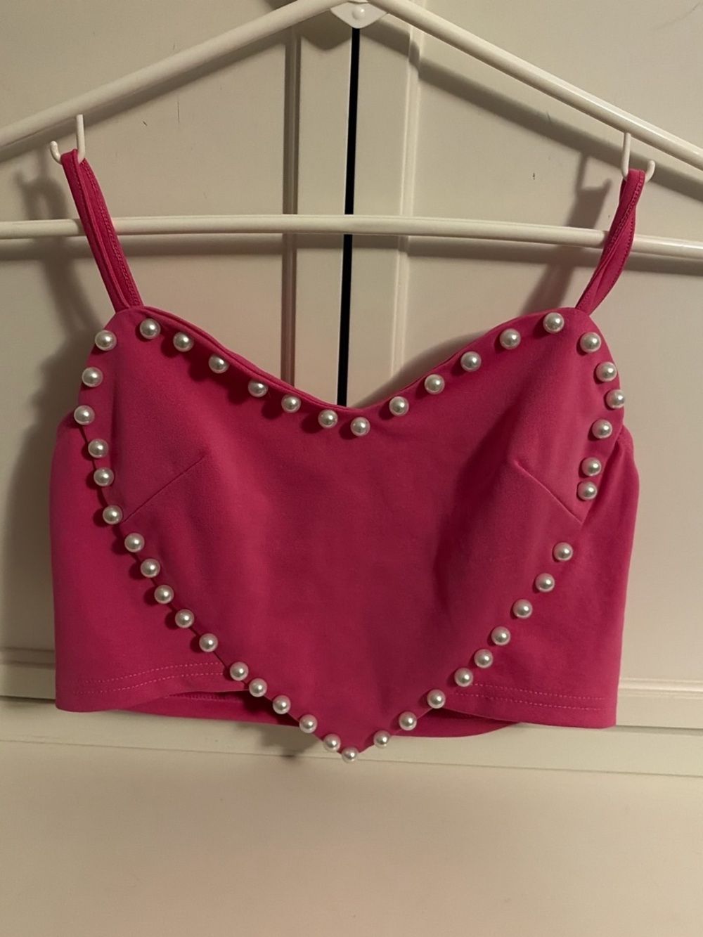 SHEIN Hot Pink Pearl Heart Crop Top